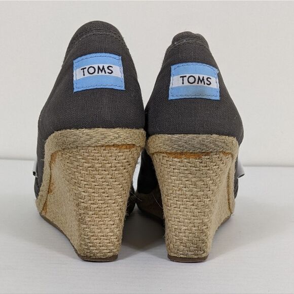 Toms Stella Peep Toe Jute Espadrille Wedges Gray 8 - Picture 2 of 8